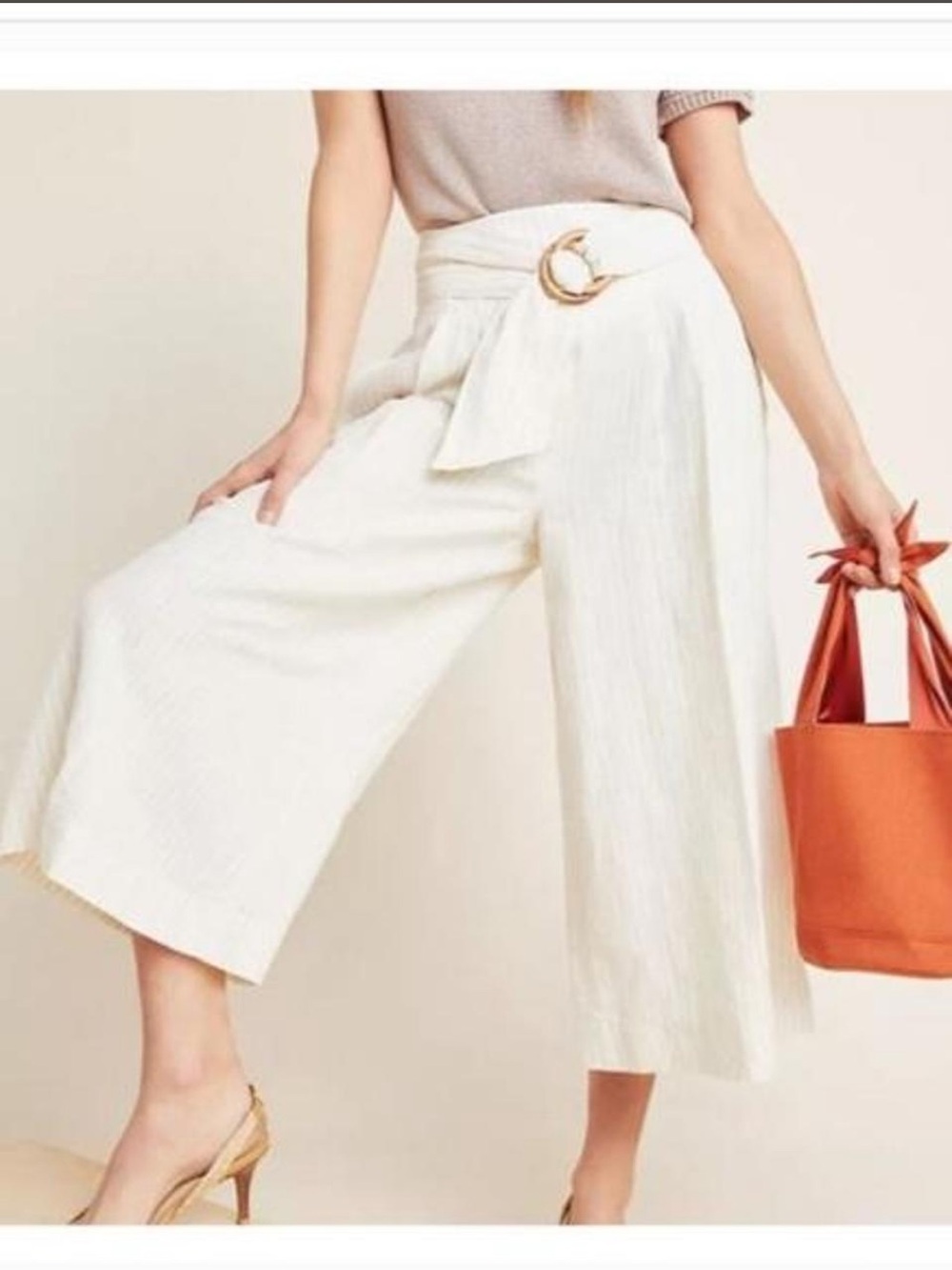 Anthropologie Palm Beach Linen/Cotton Pinstripe Belted Wide Leg Palazzo Pants